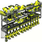 49" Heavy Duty Wall Mount Power Tool Organizer, 4-Tier Storage Rack with 12 Drill Holders & Battery Shelves, 600LBS Capacity for Garage Workshop