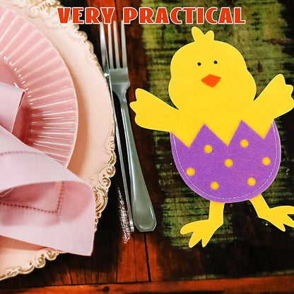 8 Pcs Easter Chick Cutlery Holders, 4 Assorted Colors Felt Tableware Pockets, Cute Chick Eggshell Silverware Pouches for Spring Party Table Decorations, Easter Brunch & Outdoor Picnic Decor
