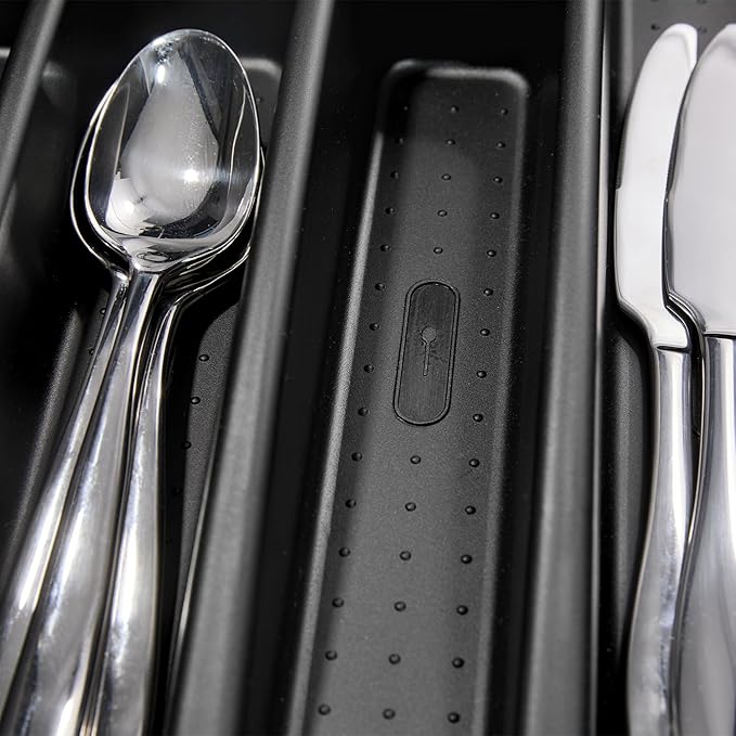madesmart Silverware Tray, 5 Compartment Flatware Organizer for Forks, Knives & Spoons, Durable Drawer Organizer, Carbon