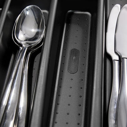 madesmart Silverware Tray, 5 Compartment Flatware Organizer for Forks, Knives & Spoons, Durable Drawer Organizer, Carbon