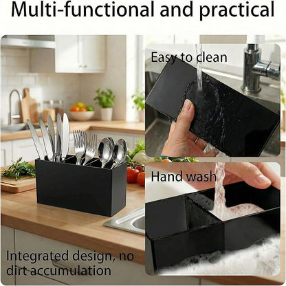 Daxolanz 3 Section Acrylic Cutlery Organizer for Countertop, Modern Flatware Storage Caddy for Spoons Forks Knives, Space Saving Utensil Holder for Kitchen, Cabinet or Dining Room (Medium)
