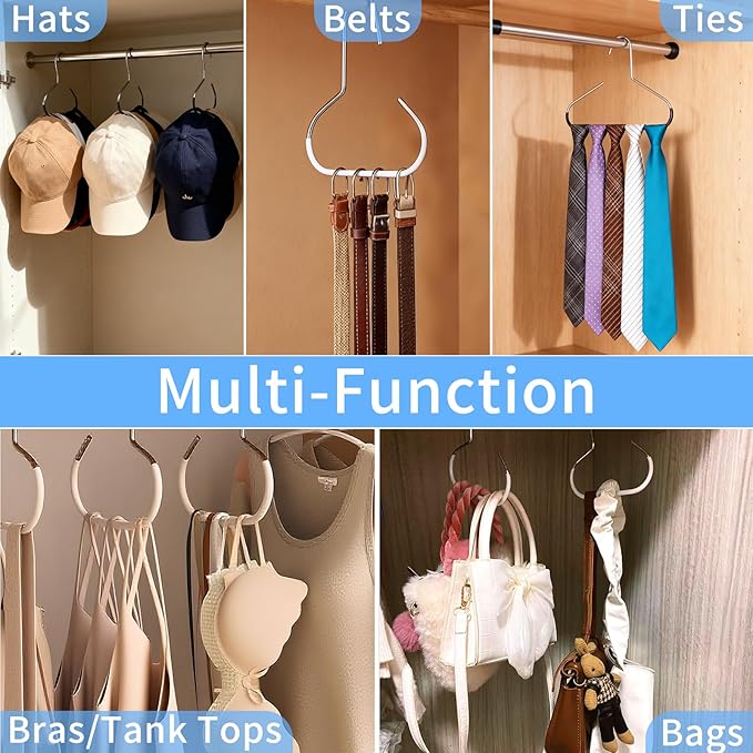 6 Packs Hat Hangers for Closet, Premium Hat Organizer for Baseball Caps, Cap Rack for Organizers and Storage, Space Saving Hangers Holder 50 Hats and Usable for Belt, Scarf, Tie, Bra, Purse