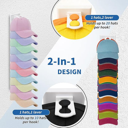 Enwokran Baseball Cap Organizer - Bedroom Closet Storage | 2 Pack, 40 Hats Capacity, Multilayer Rack with 2 Mounting Options(White)
