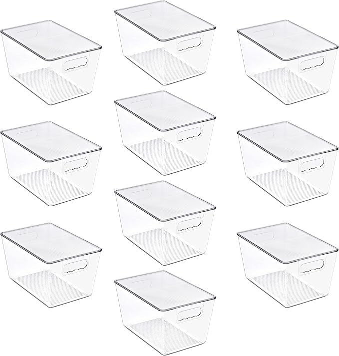 Sorbus Clear Storage Bins with Lids, 10 Pack Large Organization Bins with Handles – Clear Stackable Storage Containers for Storage, Pantry, Fridge, Cabinet, Closet & Kitchen Organization – BPA-Free