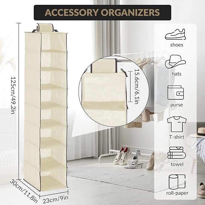 Garvee 3-Tier Hanging Shoe Organizer for Closet, Gray 8-Shelf Storage Holder with 2 Hooks, No Tools Needed Installation, Space-Saving Shelf for Shoes, Purses, Scarves, Accessories (3 Pack)