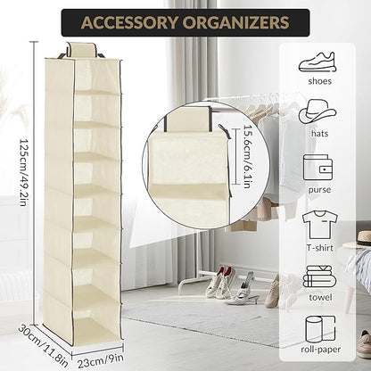 Garvee 3-Tier Hanging Shoe Organizer for Closet, Gray 8-Shelf Storage Holder with 2 Hooks, No Tools Needed Installation, Space-Saving Shelf for Shoes, Purses, Scarves, Accessories (3 Pack)