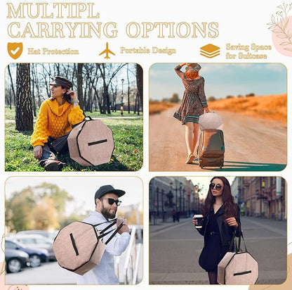 Wonderjune 2 Pcs Cowboy Hat Box for Storage Collapsible Sturdy Cowboy Hat Case with Handle for Men and Women Travel Storage Organizer Large Cap Bag for Closet (Brown)