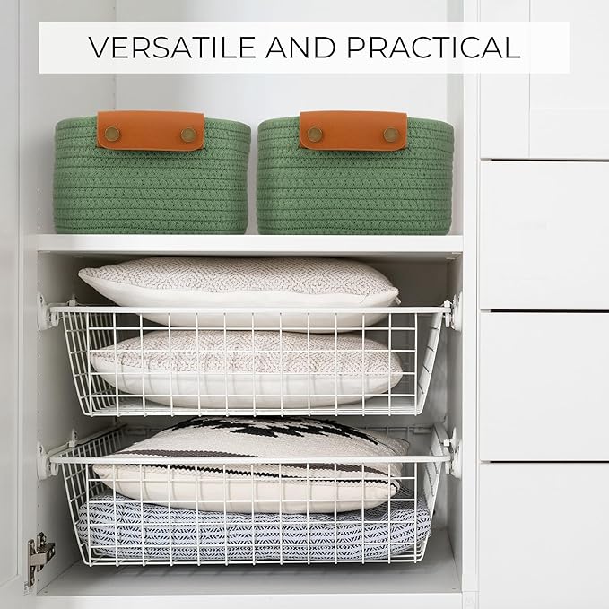 Beautiful Storage Basket Set of 5 - Sturdy Cotton Rope Baskets for Shelves Are Perfect for Organizing Your Home - Quality Storage Bins Easily Fit With Any Nursery or Bedroom Decor