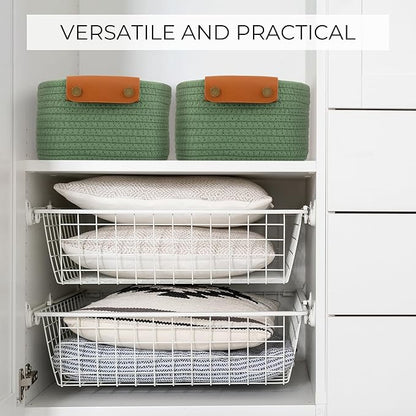 Beautiful Storage Basket Set of 5 - Sturdy Cotton Rope Baskets for Shelves Are Perfect for Organizing Your Home - Quality Storage Bins Easily Fit With Any Nursery or Bedroom Decor