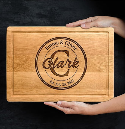 Personalized Wooden Cutting Board, Best Anniversary for Couple, Personalized Name Gift for House warming, Wedding, Newly Married, Engagement, Christmas, Custom Engraved Charcuterie Board Gifts
