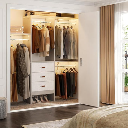 Armocity 5FT Small Closet System with 3 Fabric Drawers, 60 Inches Walk In Closet Organizer System With 3 Adjustable Shelves, Heavy Duty Clothes Rack Built-In Garment Rack, 59" L x 16" W x 71" H, Grey
