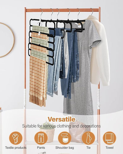 Velvet Pant Hangers, Felt Trouser Hangers for Women and Men, Heavy Duty, Space Saving, 13.77"(L) Slim Double Non-Slip Hanger, 360° Swivel Multiple Flocked Jean Hangers for Adult Teen 10 Pack (Black)