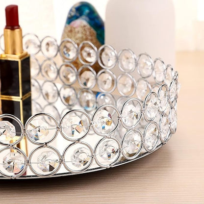 Hipiwe Crystal Vanity Tray Mirrored Dresser Perfume Trays for Makeup Tray Cosmetic Skin Care Storage, Jewelry Trinket Organizer Tray for Bathroom Countertop Home Decor (Medium, Silver)