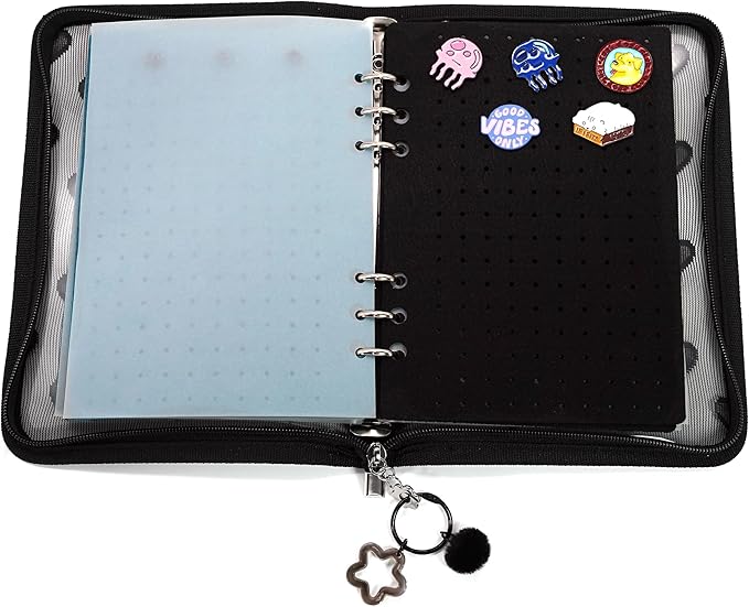 Chillpaper Enamel Pin Display Book Collection Trading Book Portable Brooch Pins Holder Storage Organizer Case Zippered (Black Heart Lace)