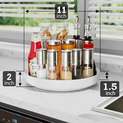 Ovicar Lazy Susan Cabinet Organizer - 11 inch Metal Turntable Lazy Susan for Kitchen Spice Rack Pantry Cupboard Bathroom Countertop Refrigerator Table Storage, White