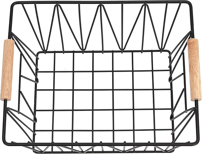 Amazon Basics Stackable Rectangular Wire Storage Baskets for Closet Organization, Set of 3, Multipurpose Home Organizer, Black