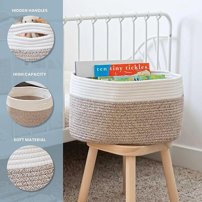 Brown Cotton Rope Basket for Shelf Storage - 15"×10"×9½" - Woven Decorative Basket for Organizing - Closet, Nursery, Bedroom - Toys, Books, Towels, Clothes