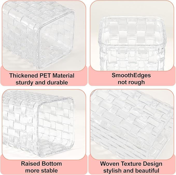 DASITON Makeup Brush Holder Organizer, Acrylic Makeup Brushes Storage Cup, Woven Texture Make Up Brush Holder for Vanity Bathroom Office, Pen Holder for Desk, Cosmetic Display Cases (Clear S)