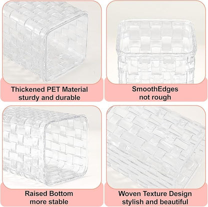 DASITON Makeup Brush Holder Organizer, Acrylic Makeup Brushes Storage Cup, Woven Texture Make Up Brush Holder for Vanity Bathroom Office, Pen Holder for Desk, Cosmetic Display Cases (Clear S)