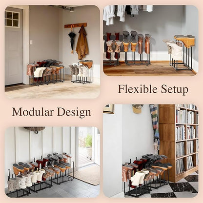 Free Standing Shoe Rack Organizer, Black Metal Tall Boot holder, Space-Saving Shelf Storage, for Closet, Entryway, Garage, Bedroom, Outdoor, Apartment, Front Door, Entrance, Fits 12 Pairs