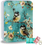 Metal Tin Box Sturdy Metal Storage Box with Lid, Birds and Flower Large Container Holder for TCG Cards, Car Keys, Cookies, Tin Containers for Gift, 5.0x3.7x1.6 Inch, Exquisite Pattern Design
