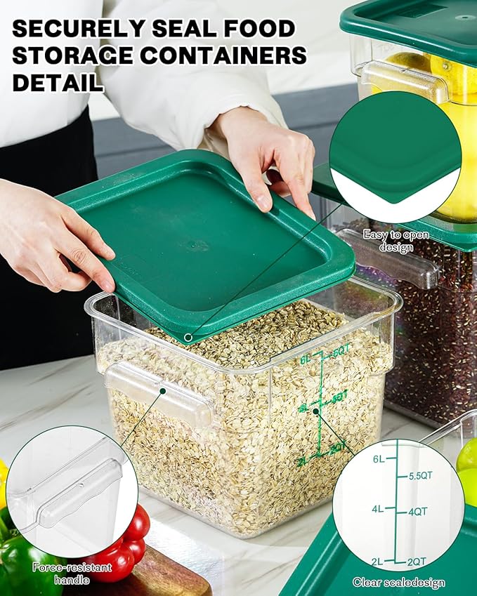 8QT Clear Food Storage Containers: 2 PCS[Food Grade][Hot&Cold Resistant] NSF Food Storage Containers with Lids for Home Restaurant Kitchen Storage Pizza Proof Dough, BPA Free(GREEN N2)