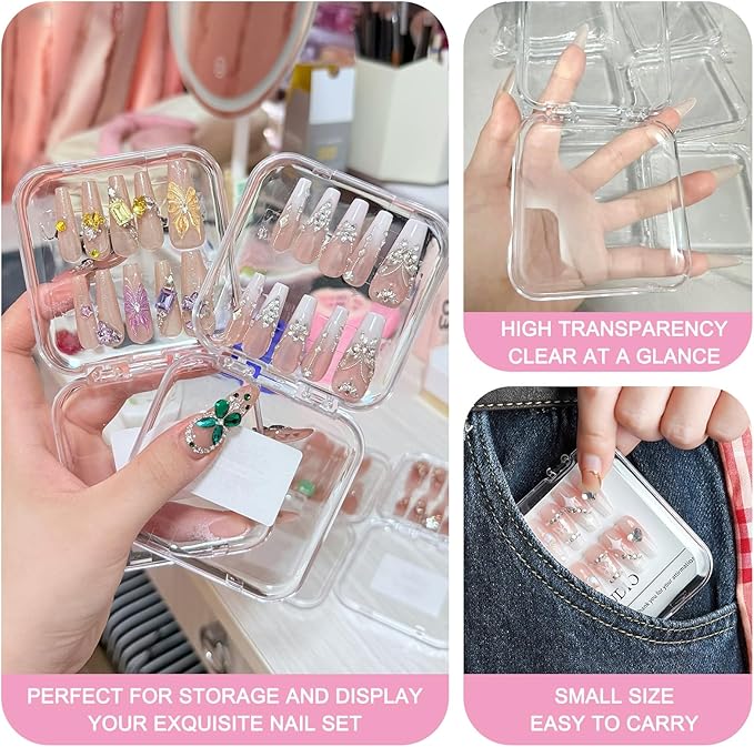 12pcs Press on Nail Storage Box with 60 Pcs Adhesive Double Sided Tape Clear Acrylic Nail Display Box Artificial False Nail Box Organizer Fake Nail Case Transparent Nail Packaging Boxes for Nail Salon