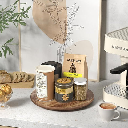 Lazy Susan for Table Top Bamboo Lazy Susan Turntable for Cabinet Kitchen Countertop Organizer for Condiment Bathroom Counter Organizer Decor Sink Tray Acacia Wood 12 Inch