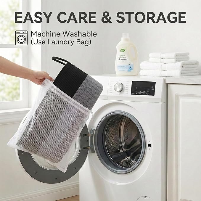 JMvicyroam 65L Extra Large Blanket Basket for Living Room - Woven Cotton Rope Laundry Hamper with Reinforced Handles - Storage Bin for Pillows, Comforters & Toys - Machine Washable,Black&Grey
