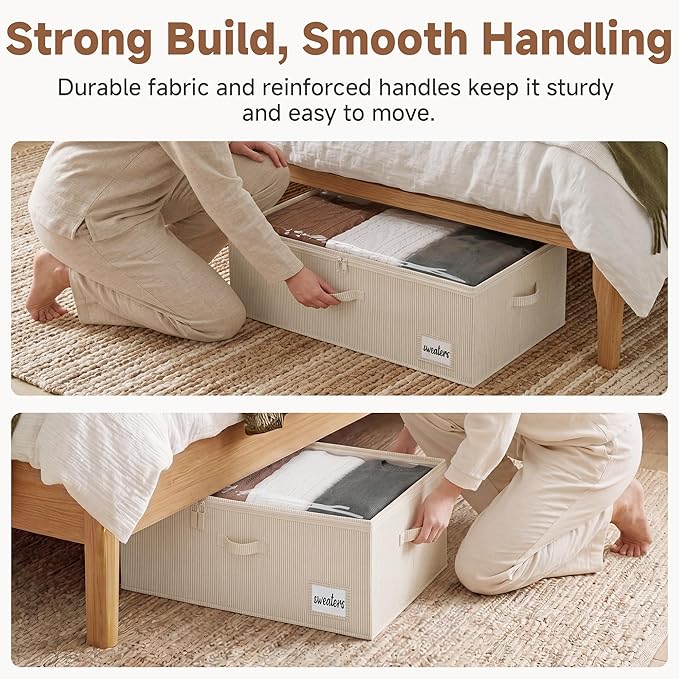 StorageWorks Under Bed Storage Bins, 10" Underbed Storage Containers with Clear Lid, Handles and Label Holder, 20.5 Gallon Storage Box for Clothes, Bedding, Blankets, Shoes, Baby Clothes, 2 Pack
