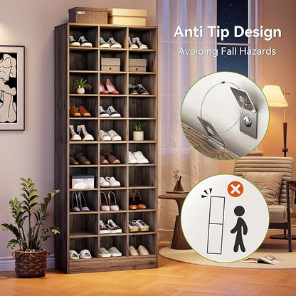 LITTLE TREE 70.9" Tall Shoe Rack, 10-Tier Freestanding Shelf, Max. Store 30 Pairs, Shoe Cabinet Organizer for Living Room, Entryway, Cloakroom, Grey