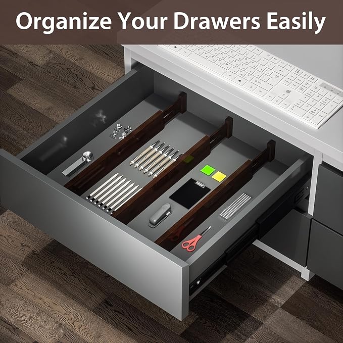 DUCOO 4 PCS Drawer Divider, 17"-22" Adjustable Bamboo Drawer Dividers Organizers, 2.3" High Expandable Separators for Kitchen, Clothes, Dressers, Home, Office, Mocha