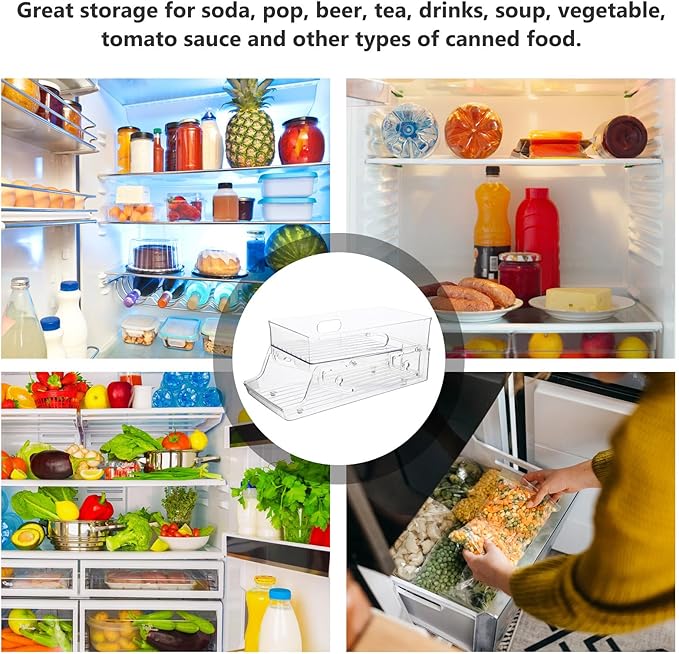 FRCOLOR Double Layer Can Holder Fridge Organizer Adjustable Rolling Soda Dispenser Storage Rack for Kitchen Refrigerator Household Drink Storage