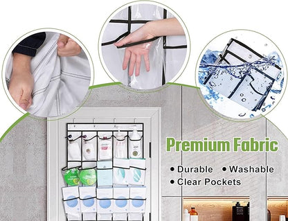 MISSLO 35 Clear Large Pockets Over The Door Shoe Organizer Sturdy Oxford Fabric Hanging Shoe Rack Closet Shoe Holder Hanger, White