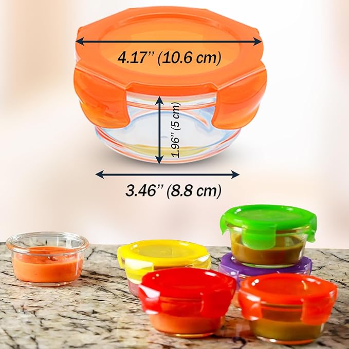 ARSUK 8oz Glass Food Storage Containers with Airtight BPA-Free Lids 6 Pack, 1 Cup Small Glass Freezer Containers for Sauce, Sides, Meal Prep - Reusable & Dishwasher Microwave Fridge Freezer Safe