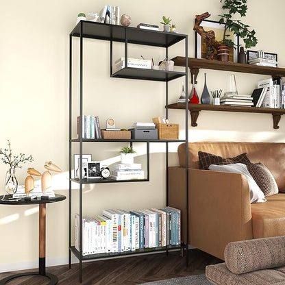 Garage Storage Shelves Essentials Industrial Bookcase with Metal Frame 4 Tier Shelf 70.8 inch Tall Household Geometric and Open Shelves for Home Office Kitchen Living Room