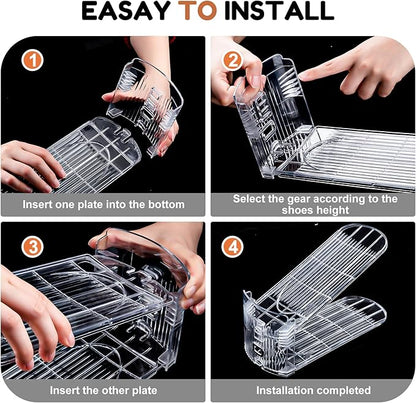 Neprock Shoe Slots Organizer for Closet,12 Pack Acrylic Shoe Stackers for A Pair of Shoes,3 Levels Adjustable Shoe rack storage Shoe Space Saver 50% (Clear,12 Pack)