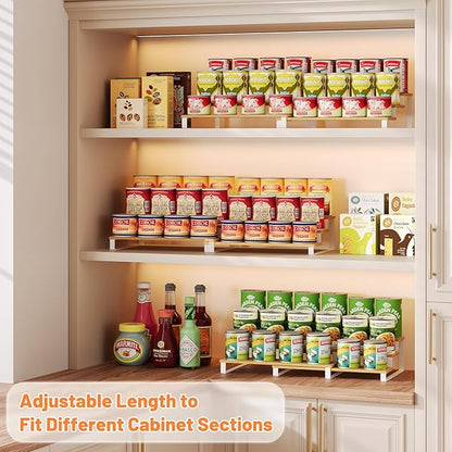 Expandable Can Organizer for Pantry, 3-Tier Adjustable Bamboo & Iron Can Rack for Cabinets, Easy Access Food Storage Shelf for Canned Goods, Soda & Soup Cans, Holds Up to 30 Cans (Patent Pending)