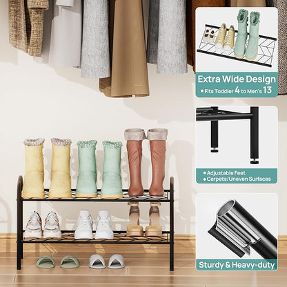 viewcare Shoe Rack for Closet, 2-Tier Small Shoe Rack for Entryway & Garage, Sturdy Metal Construction, Shoe Organizer Holds 4-8 Pairs
