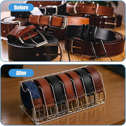 Belt Organizer – 7 Compartment Acrylic Storage Case with Anti-Slip Pads, Clear Display Holder for Belts, Ties & Accessories
