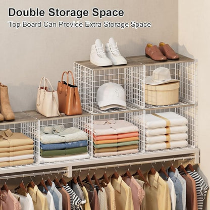 6 Pack Closet Organizers And Storage, Stackable Closet Shelf Organizer Storage Bin Basket For Clothes Sweaters With Top Board, Widened Opening, Heightened Height, Large Capacity, Sturdy, Space-saver