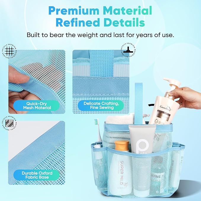 EUDELE 2 Pack Mesh Shower Caddy Portable for College Dorm Room Essentials, Shower Caddy Dorm with 8-Pocket Large Capacity,Shower Bag for Beach,Swimming,Gym