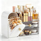 HBlife Makeup Organizer Countertop with Drawers, Vanity Organizers with Brush Holder, Bathroom Counter Organizer for Perfume, Nail Polishes, Lipsticks, Skincare and Eyeshadow Palettes, White and Clear