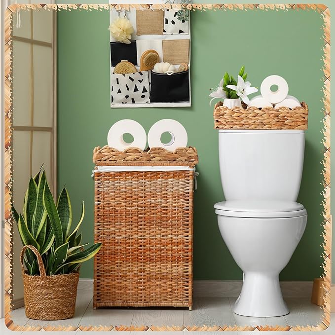 Umigy 3 Pcs Wicker Baskets Water Hyacinth Toilet Paper Basket Woven Rectangle Toilet Tank Basket Hyacinth Paper Storage Holder Organizer Storage Containers for Bathroom Bedroom Kitchen (Creative)