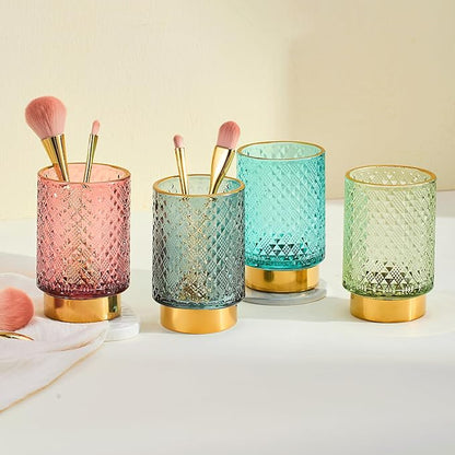 Makeup Brush Holder Organizer,Toothbrush Holders,Desk Pen Pencil Holder,Multifunctional Vintage Glass Brush Cup（A45-4-US）