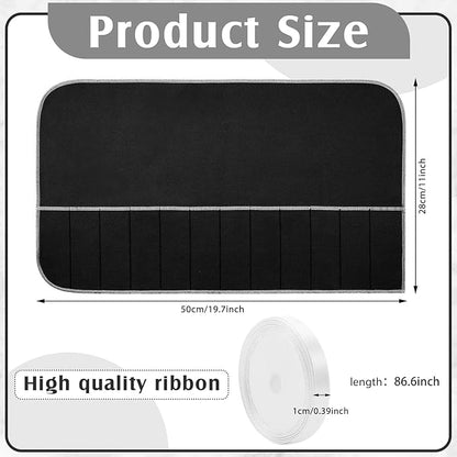 Hillban 6 Pcs Anti Tarnish Silver Storage Bags Silver Storage Cloth Felt Flatware Organizer Anti Tarnish Protector Bags Place Setting Roll with White Ribbon for Kitchen Cutlery (12 Slots,Black)