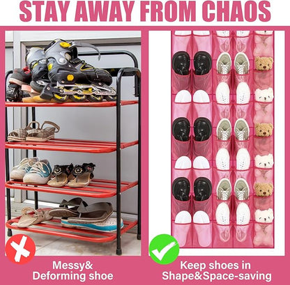 Windyun 40 Over the Door Shoe Organizer Large Mesh Pocket Hanging Shoe Rack for Closet Rose Red Nonslip Behind Door Storage Holder Back to School Organizer for Dorm Room College Classroom Storage