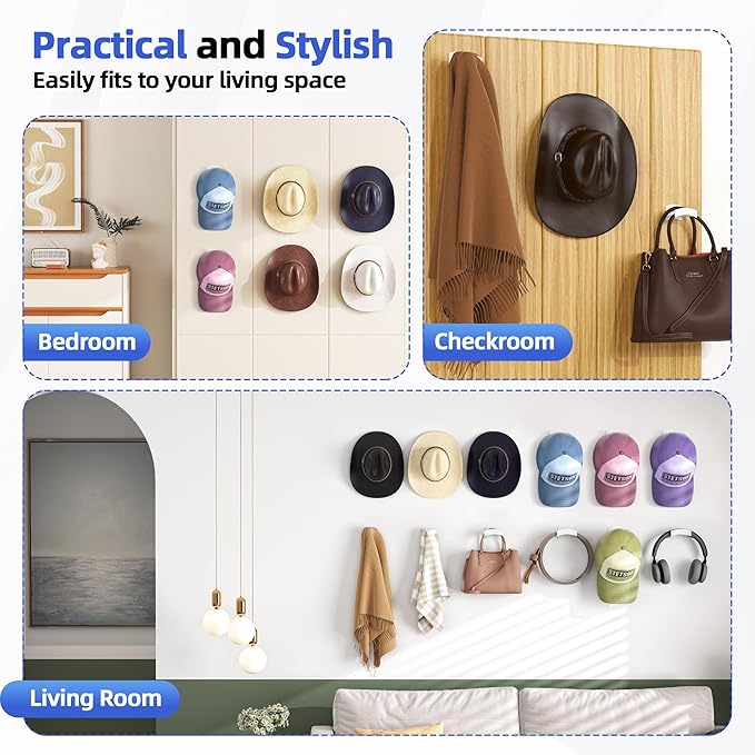 Cowboy Hat Rack(12Pack) - Wide Brimmed Organizer - Strong Adhesive Cowboy Holder - 2.2Inch Hooks for Walls - 2 Mounting Option Holder - Hangers for Doors and Closets - White