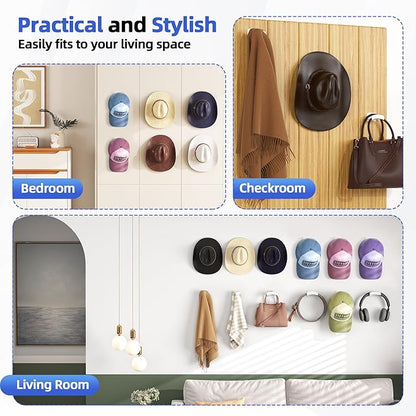 Cowboy Hat Rack(12Pack) - Wide Brimmed Organizer - Strong Adhesive Cowboy Holder - 2.2Inch Hooks for Walls - 2 Mounting Option Holder - Hangers for Doors and Closets - White