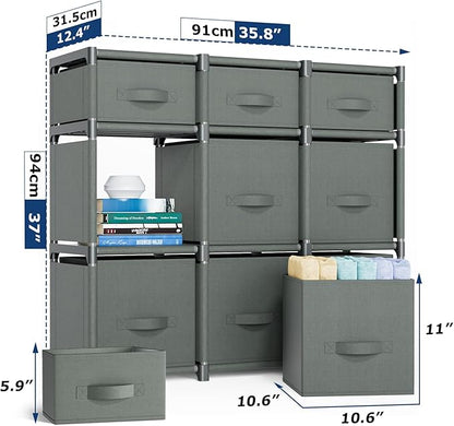 Mavivegue 9 Cube Storage Organizer, Closet Organizers and Storage, Cube Storage Shelf, Easy to Assemble with Storage Drawers, DIY Closet Cube Organizer for Living Room, Bedroom, Dorm Room-Gray